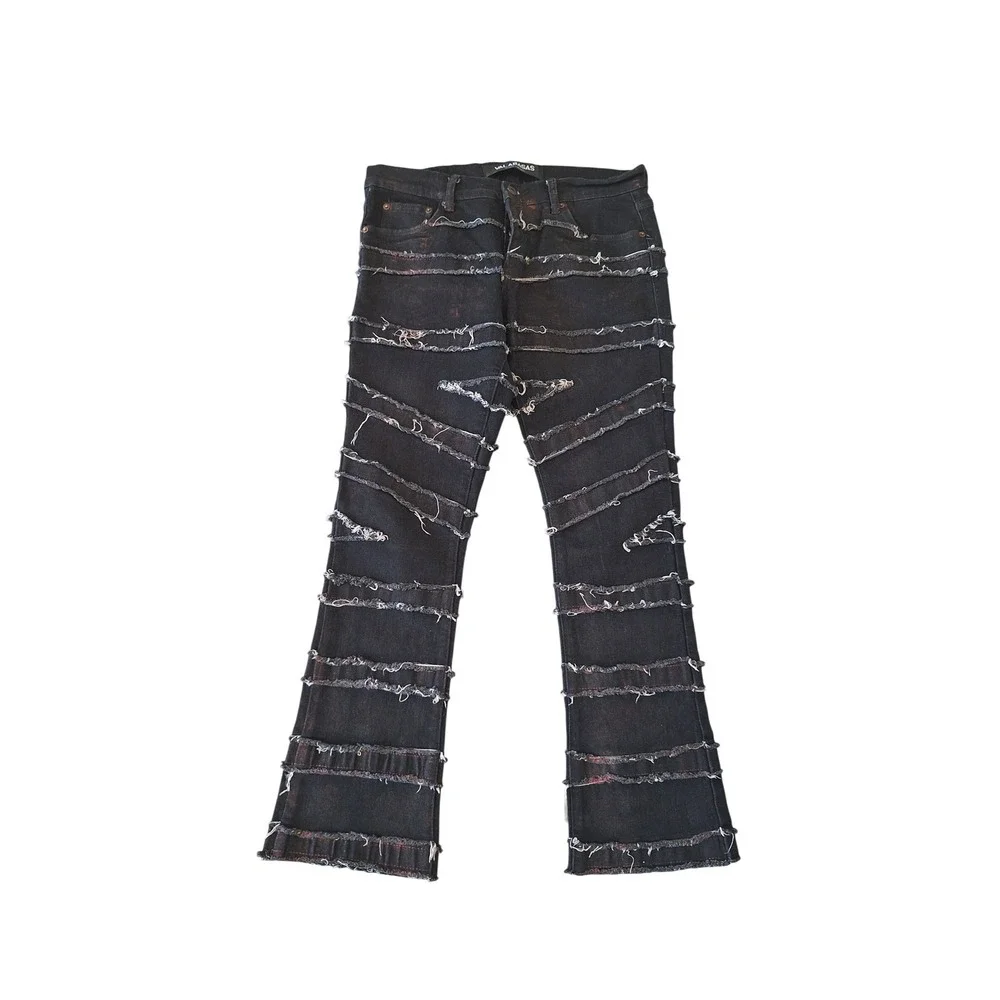 Valabasas Mens 32 Stacked Skinny Black Jeans Patchwork Frayed Distressed